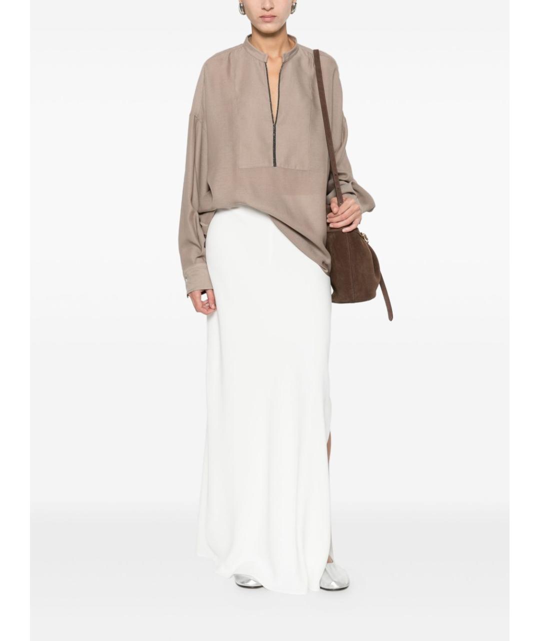 BRUNELLO CUCINELLI Бежевая шелковая рубашка, фото 4