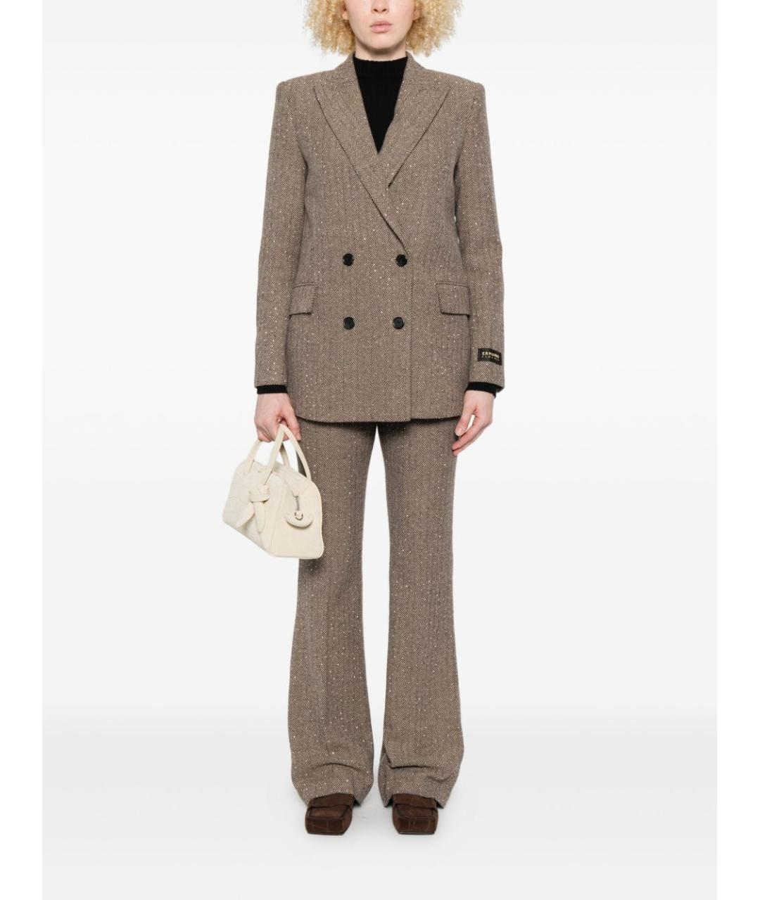 ERMANNO FIRENZE Коричневые полиэстеровые прямые брюки, фото 4