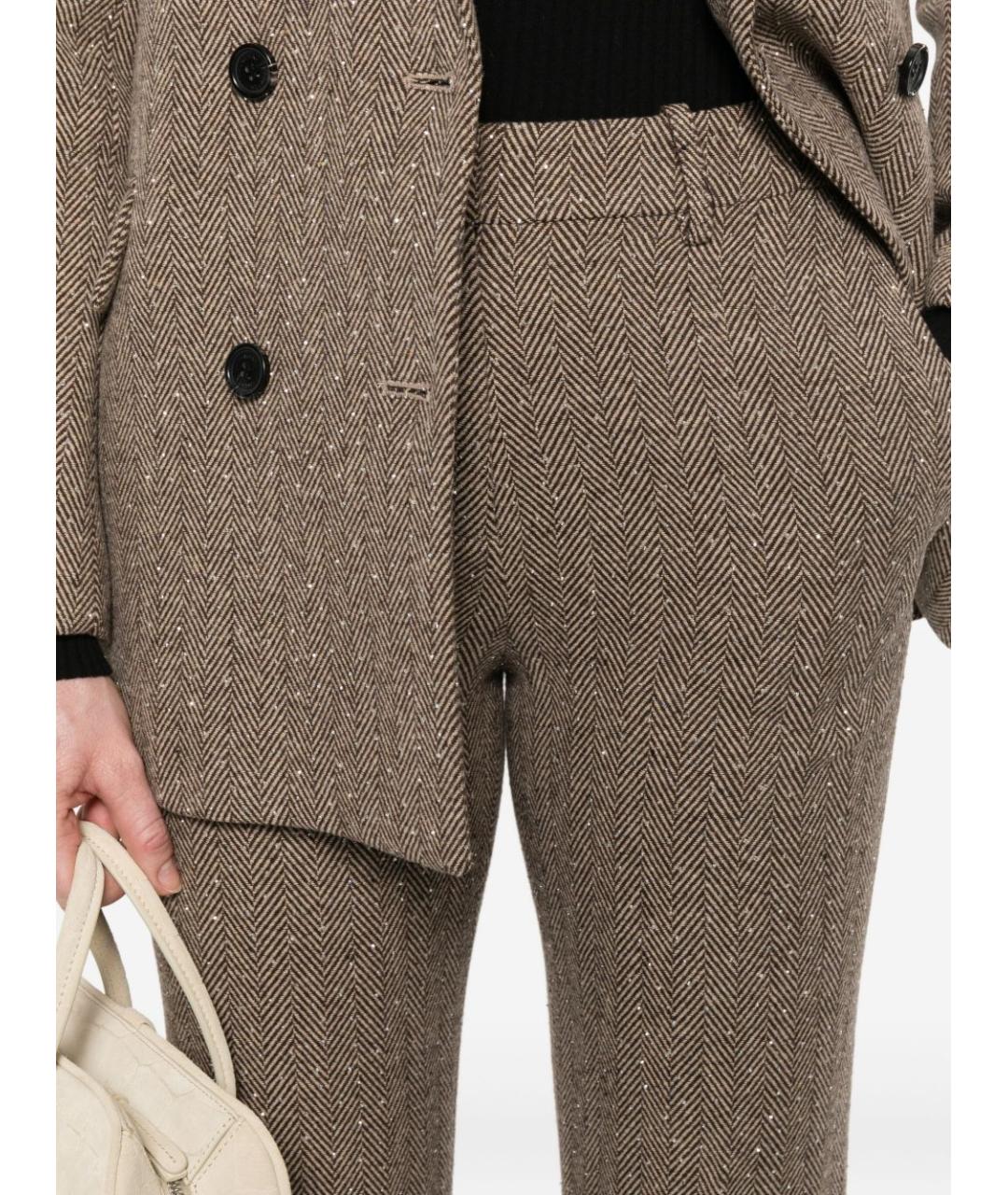 ERMANNO FIRENZE Коричневые полиэстеровые прямые брюки, фото 3