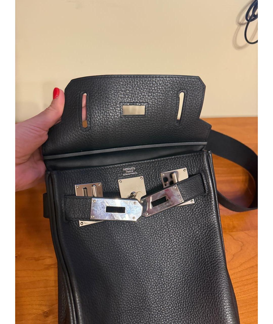 HERMES Черная кожаная сумка на плечо, фото 4