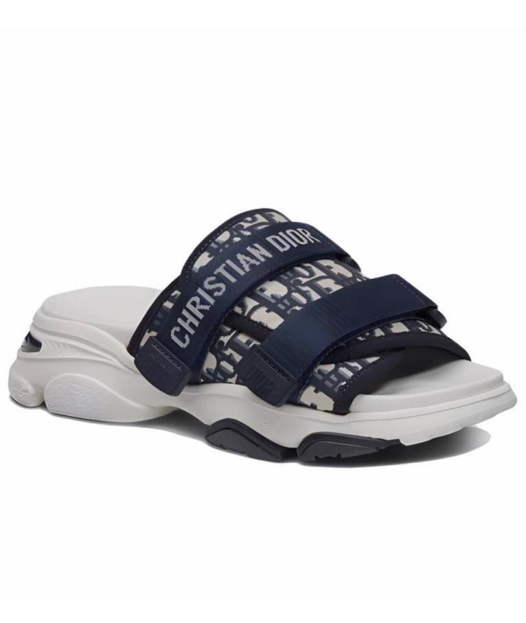CHRISTIAN DIOR Темно-синие текстильные шлепанцы, фото 2