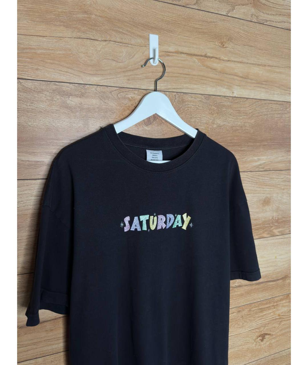 VETEMENTS Черная хлопковая футболка, фото 2