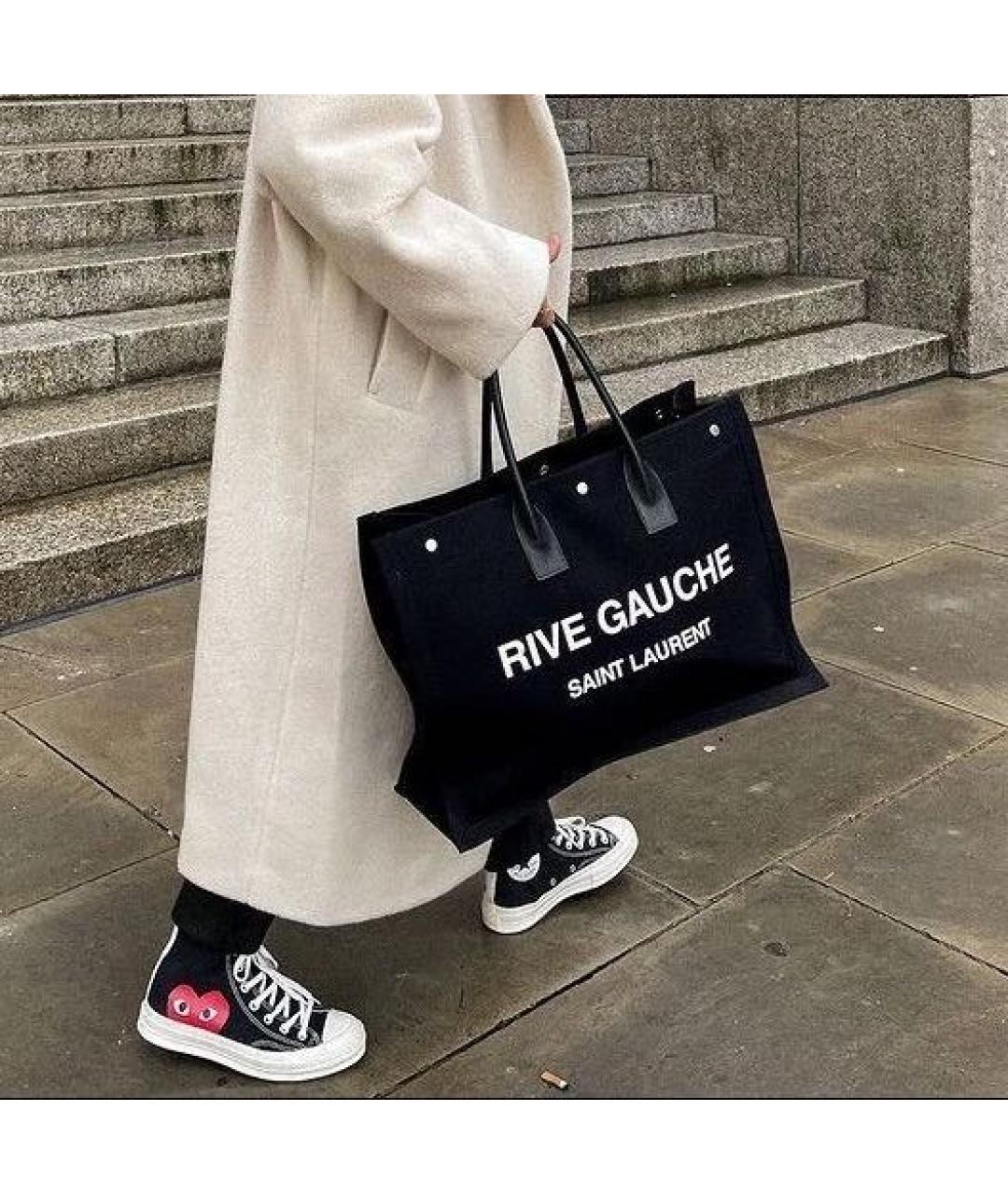 SAINT LAURENT Черная хлопковая сумка тоут, фото 7