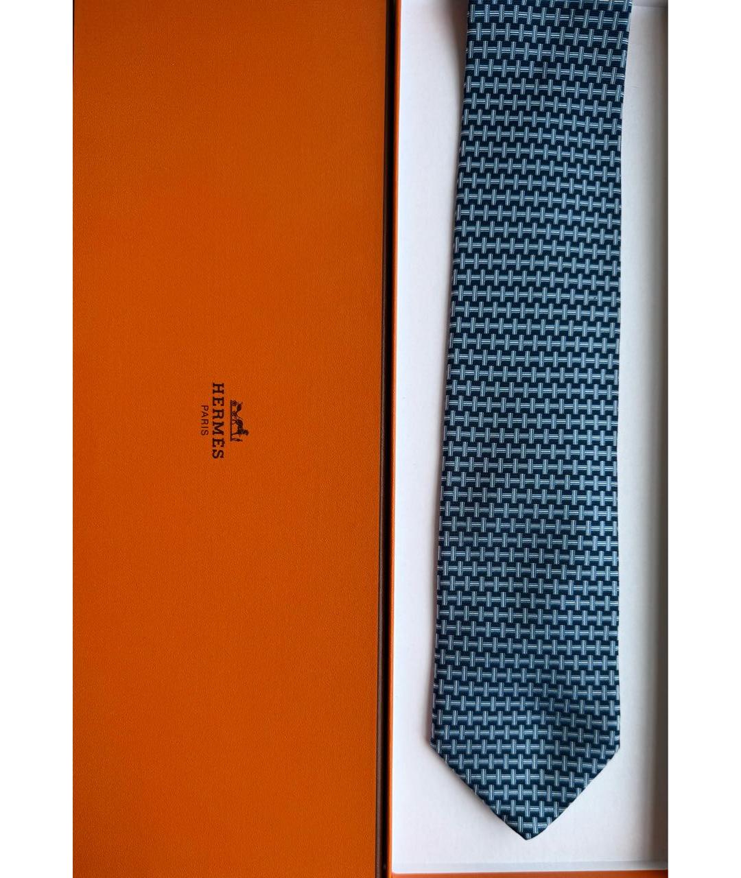 HERMES Синий шелковый галстук, фото 3