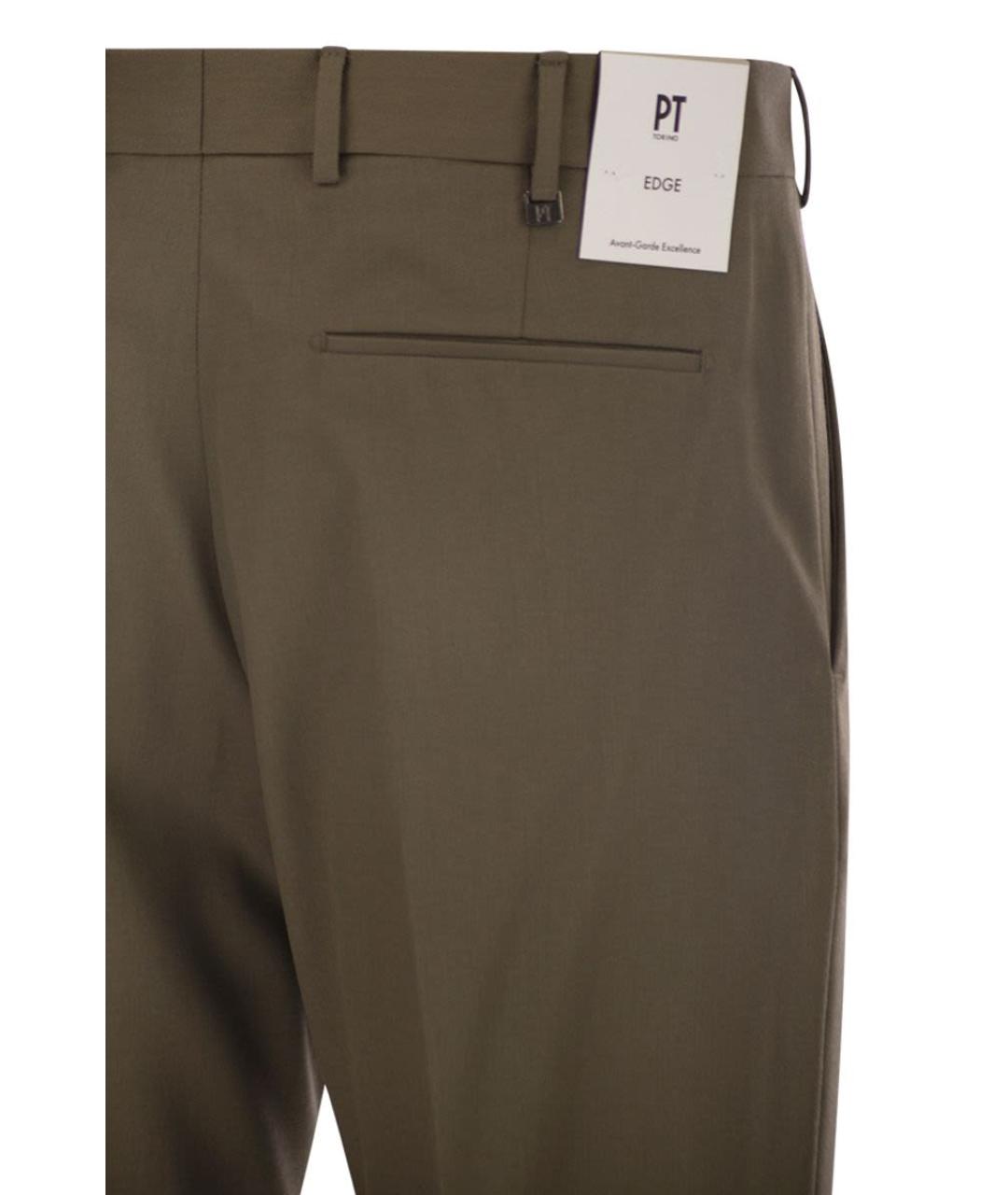 PT TORINO Коричневые шерстяные брюки чинос, фото 4