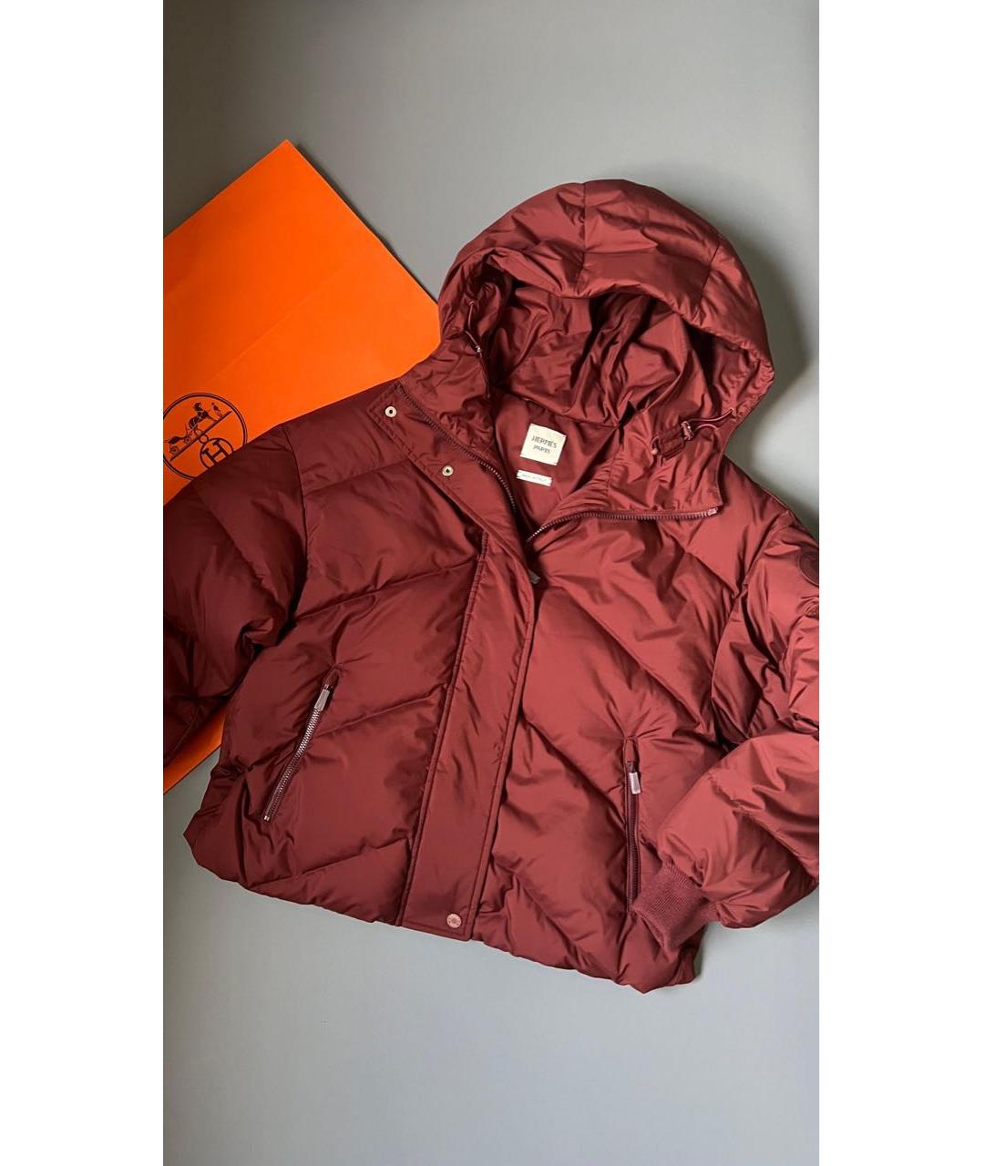 HERMES Бордовый хлопковый пуховик, фото 5