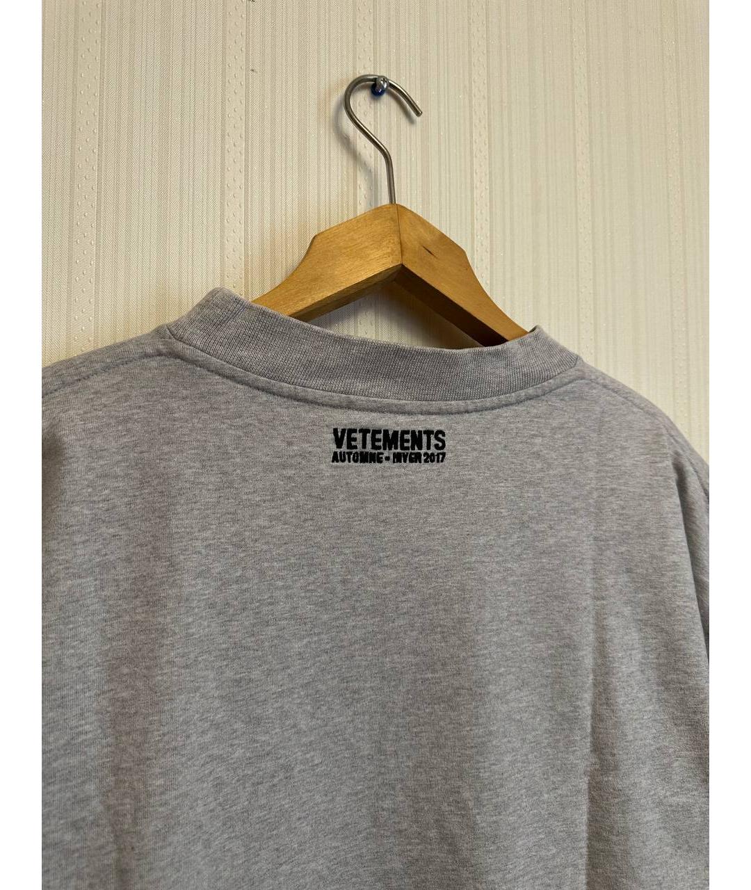 VETEMENTS Серая хлопковая футболка, фото 3