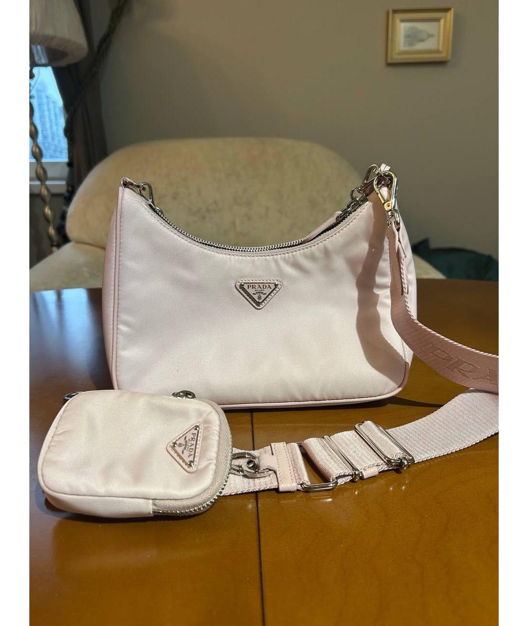 PRADA Коралловая синтетическая сумка с короткими ручками, фото 5