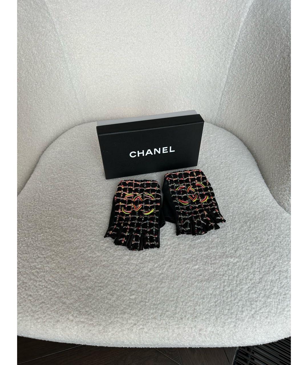 CHANEL Черные кожаные митенки, фото 5