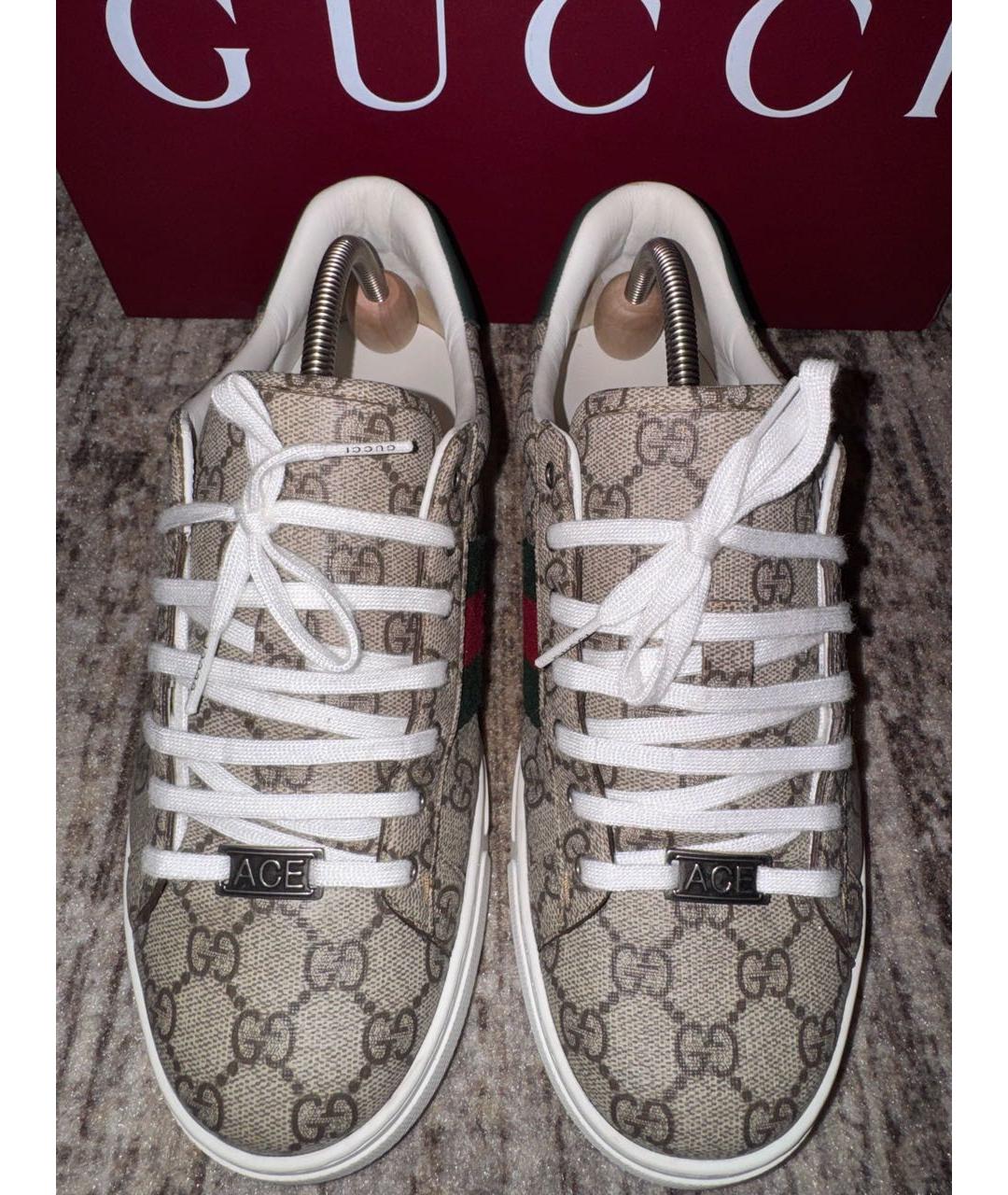 GUCCI Бежевые текстильные низкие кроссовки / кеды, фото 2