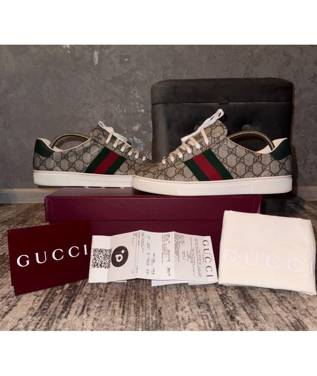 GUCCI Бежевые текстильные низкие кроссовки / кеды, фото 9
