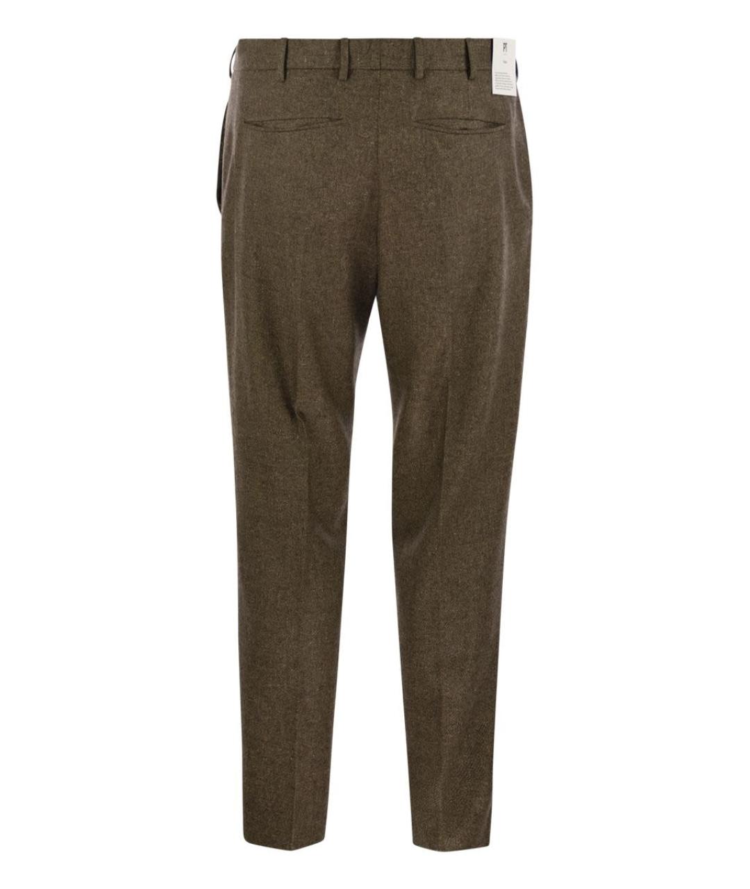 PT TORINO Коричневые шерстяные повседневные брюки, фото 2