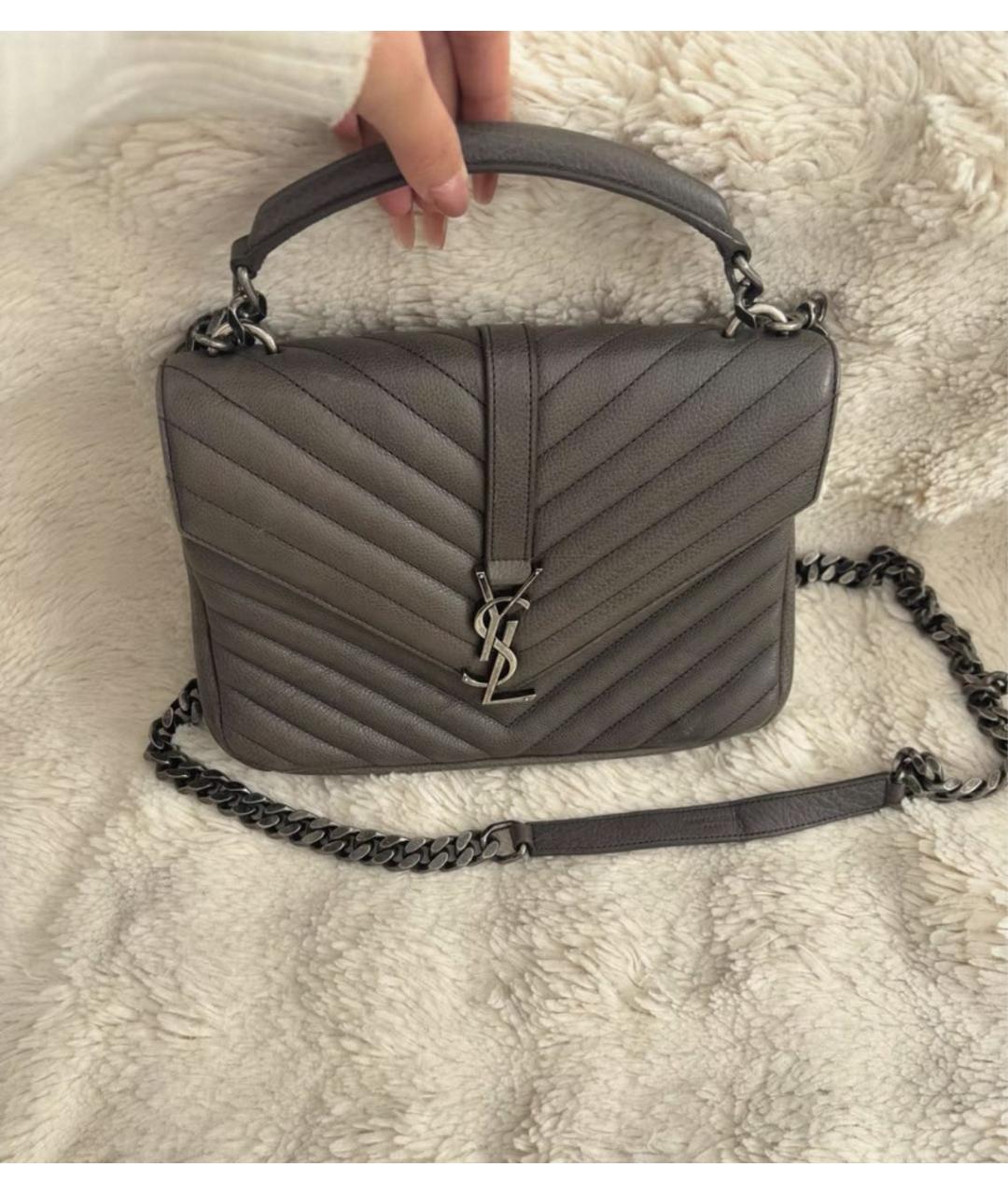SAINT LAURENT Серая кожаная сумка через плечо, фото 2
