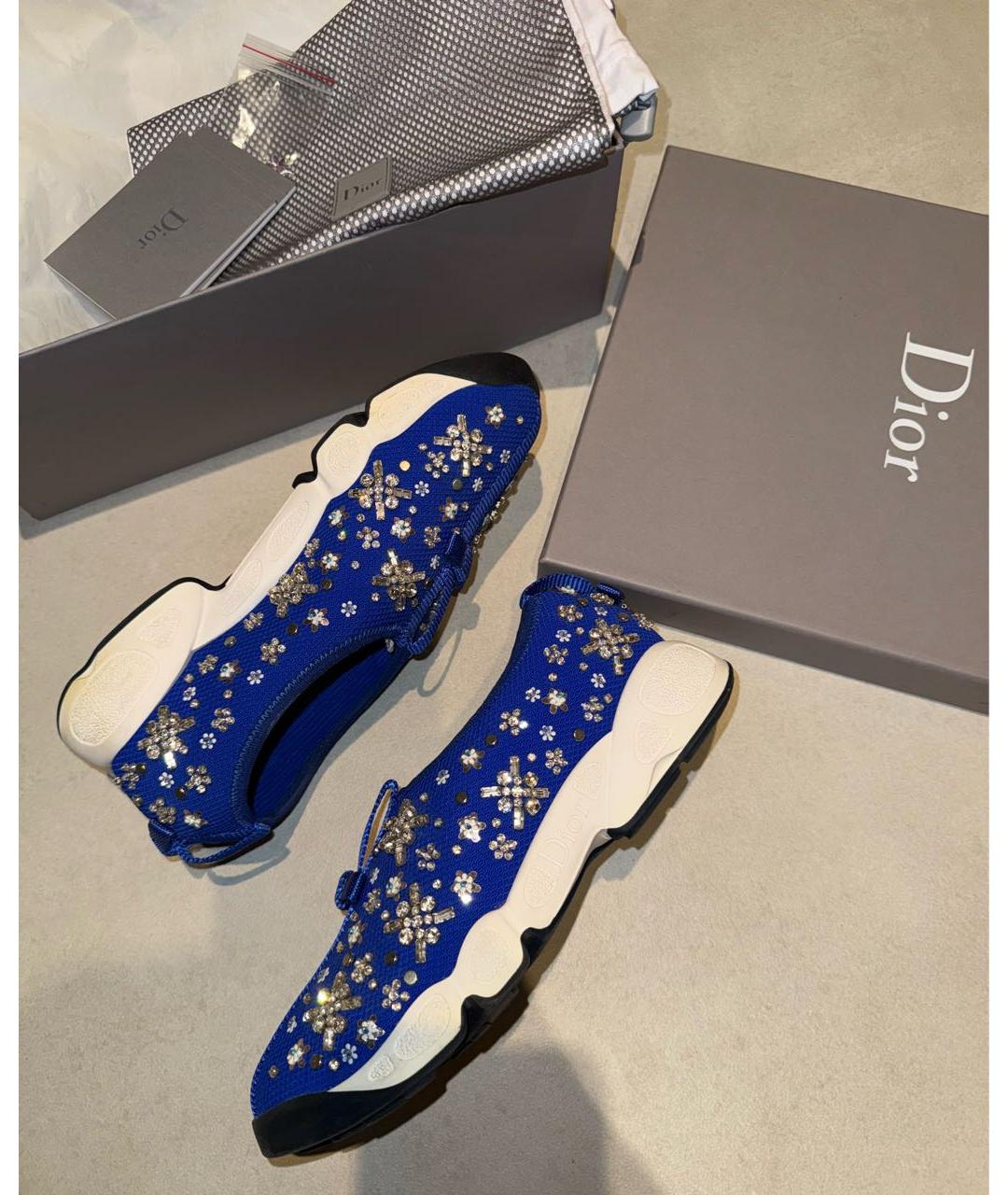 CHRISTIAN DIOR Синие текстильные слипоны, фото 4