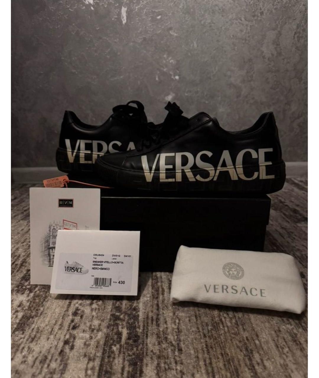 VERSACE Черные кожаные низкие кроссовки / кеды, фото 6