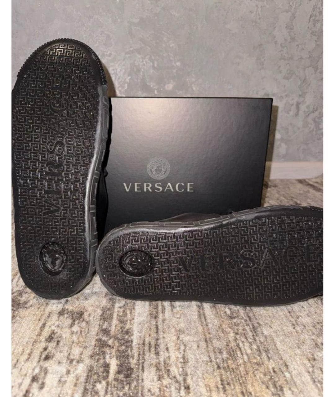 VERSACE Черные кожаные низкие кроссовки / кеды, фото 4