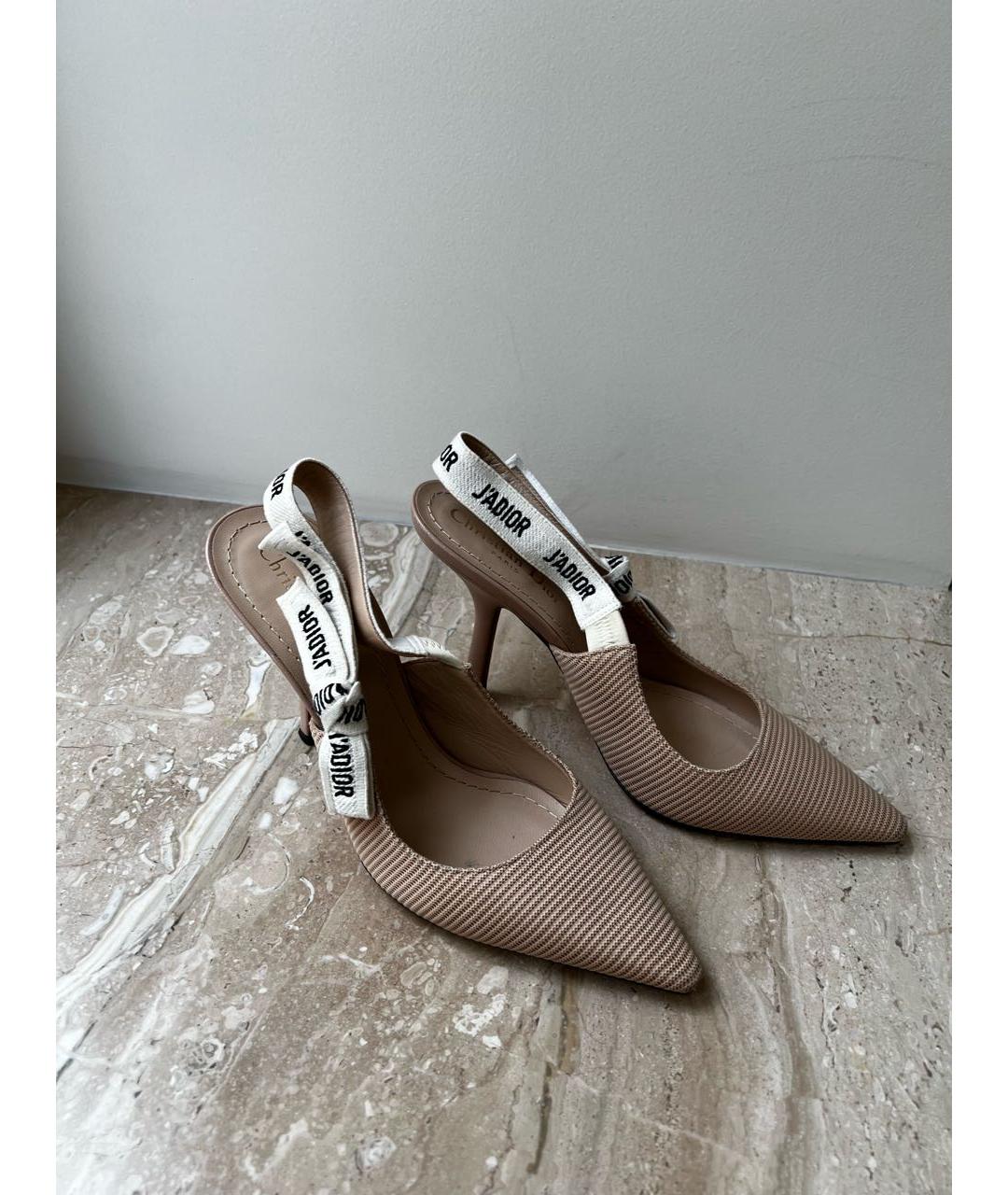 CHRISTIAN DIOR Бежевые текстильные туфли, фото 4