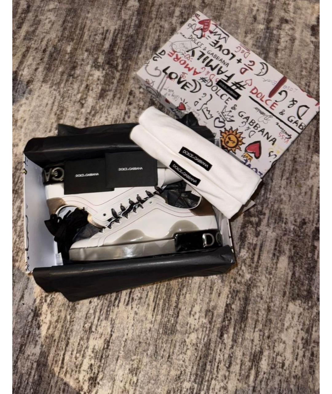 DOLCE&GABBANA Белые кожаные низкие кроссовки / кеды, фото 5