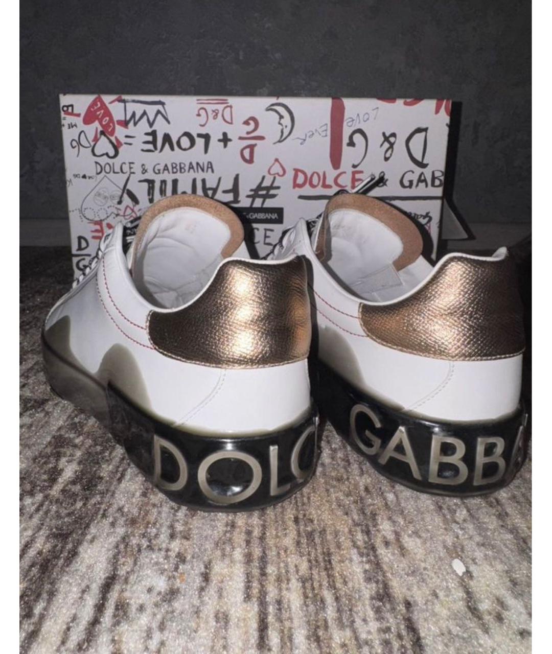 DOLCE&GABBANA Белые кожаные низкие кроссовки / кеды, фото 4