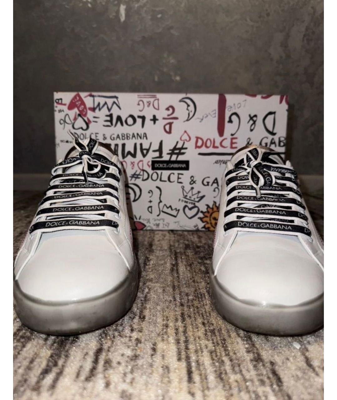 DOLCE&GABBANA Белые кожаные низкие кроссовки / кеды, фото 2