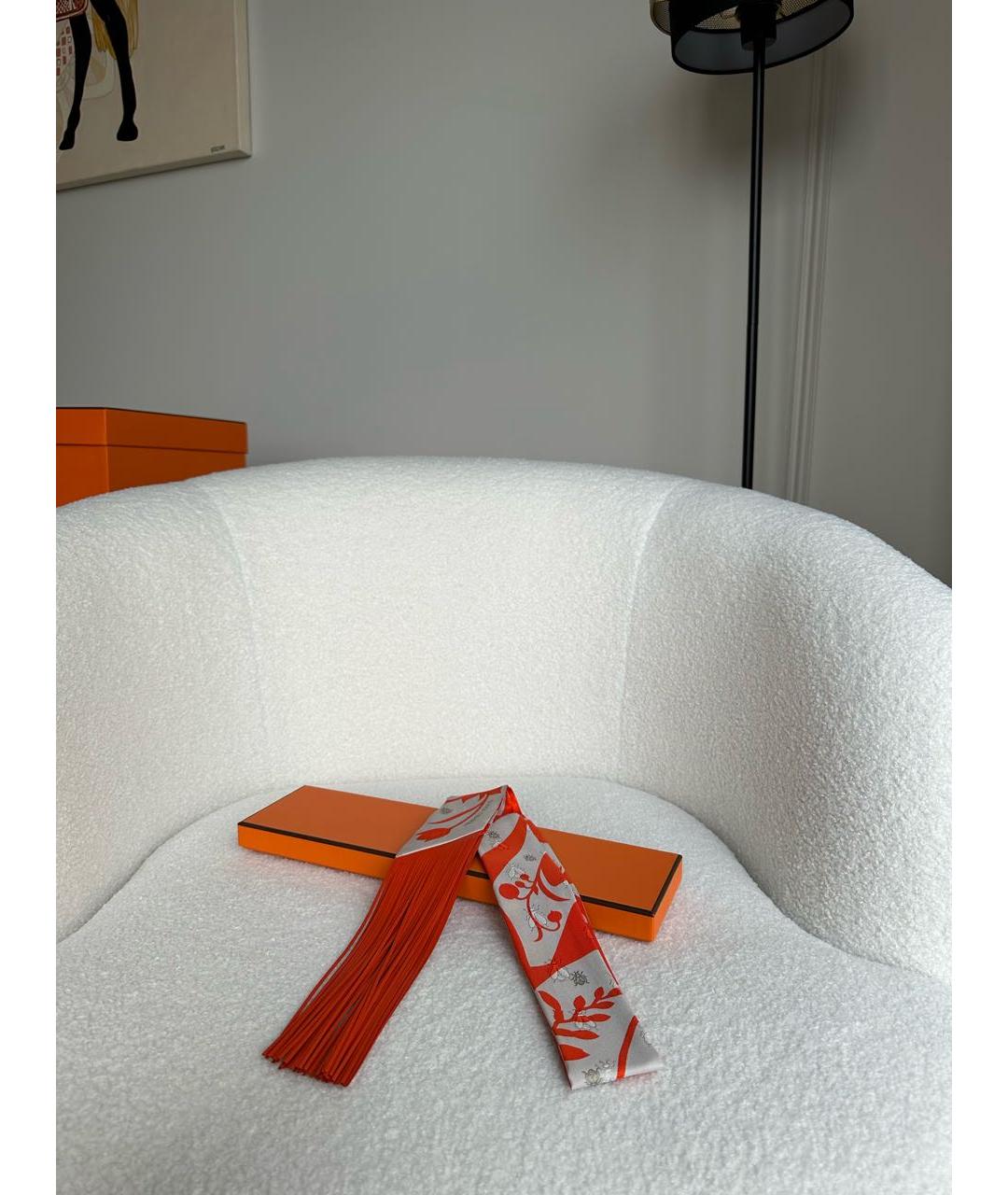 HERMES Оранжевый шелковый платок, фото 4