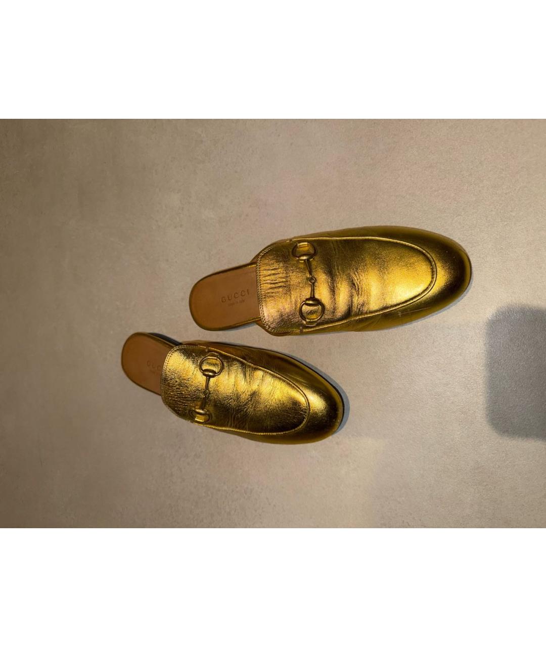 GUCCI Золотые кожаные сабо, фото 4