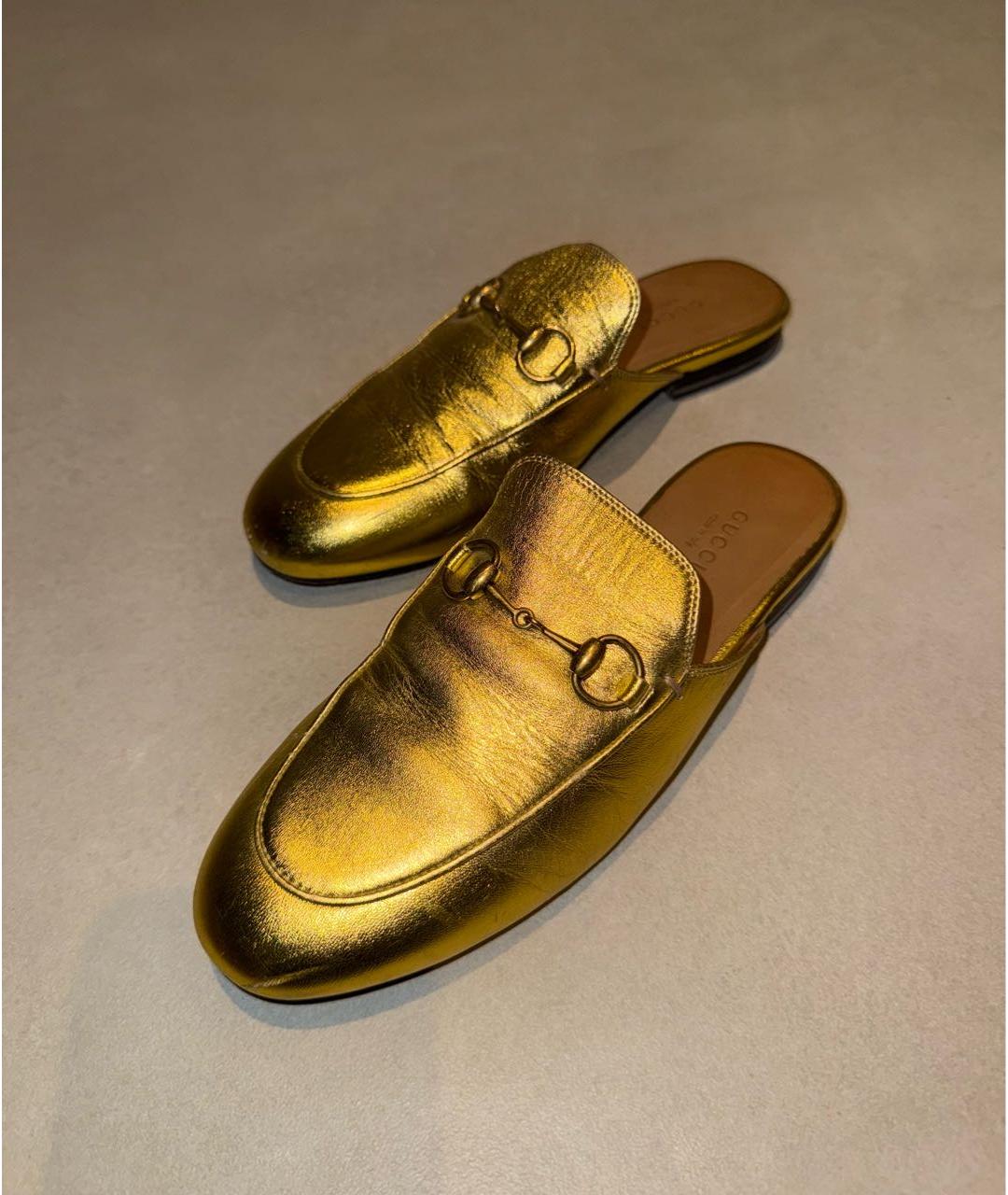 GUCCI Золотые кожаные сабо, фото 2