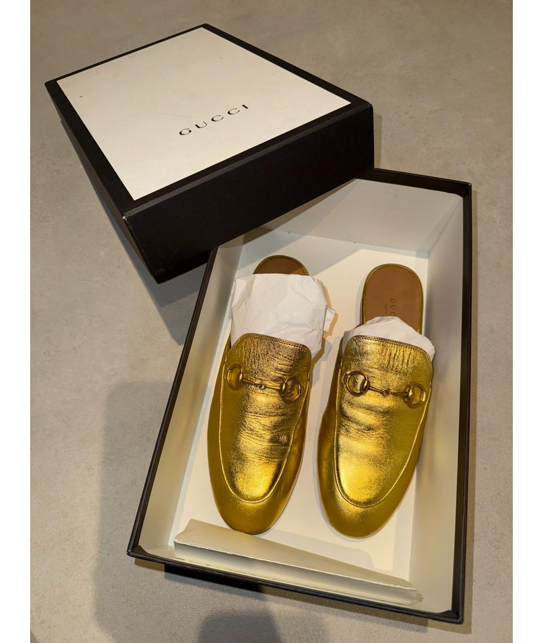 GUCCI Золотые кожаные сабо, фото 5