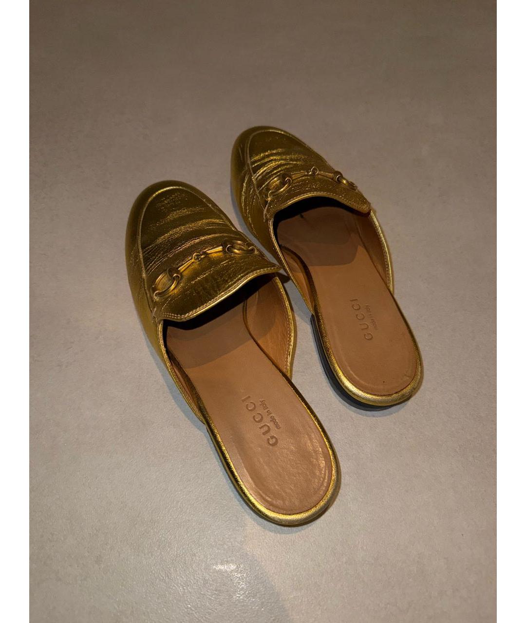 GUCCI Золотые кожаные сабо, фото 6