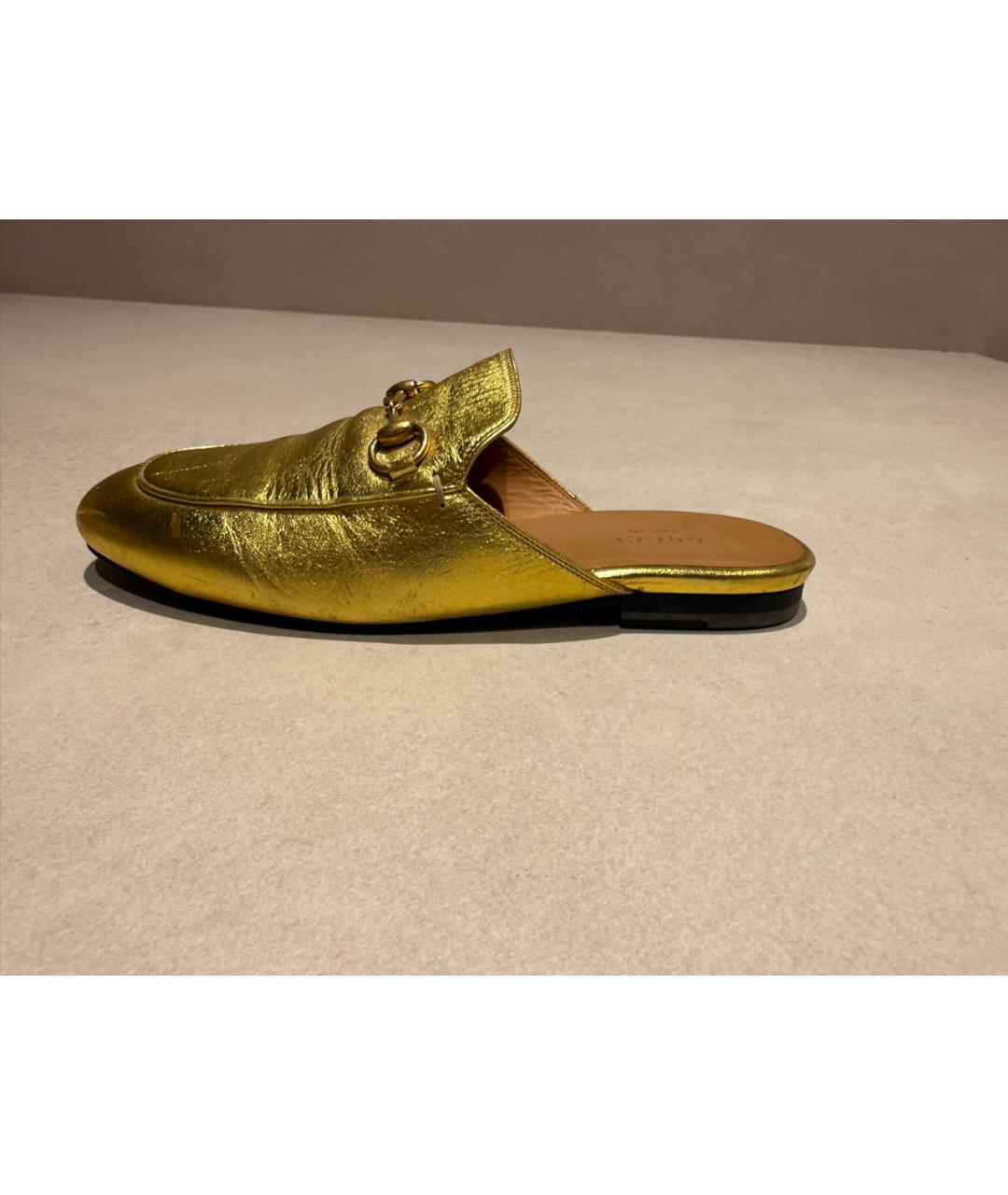 GUCCI Золотые кожаные сабо, фото 9