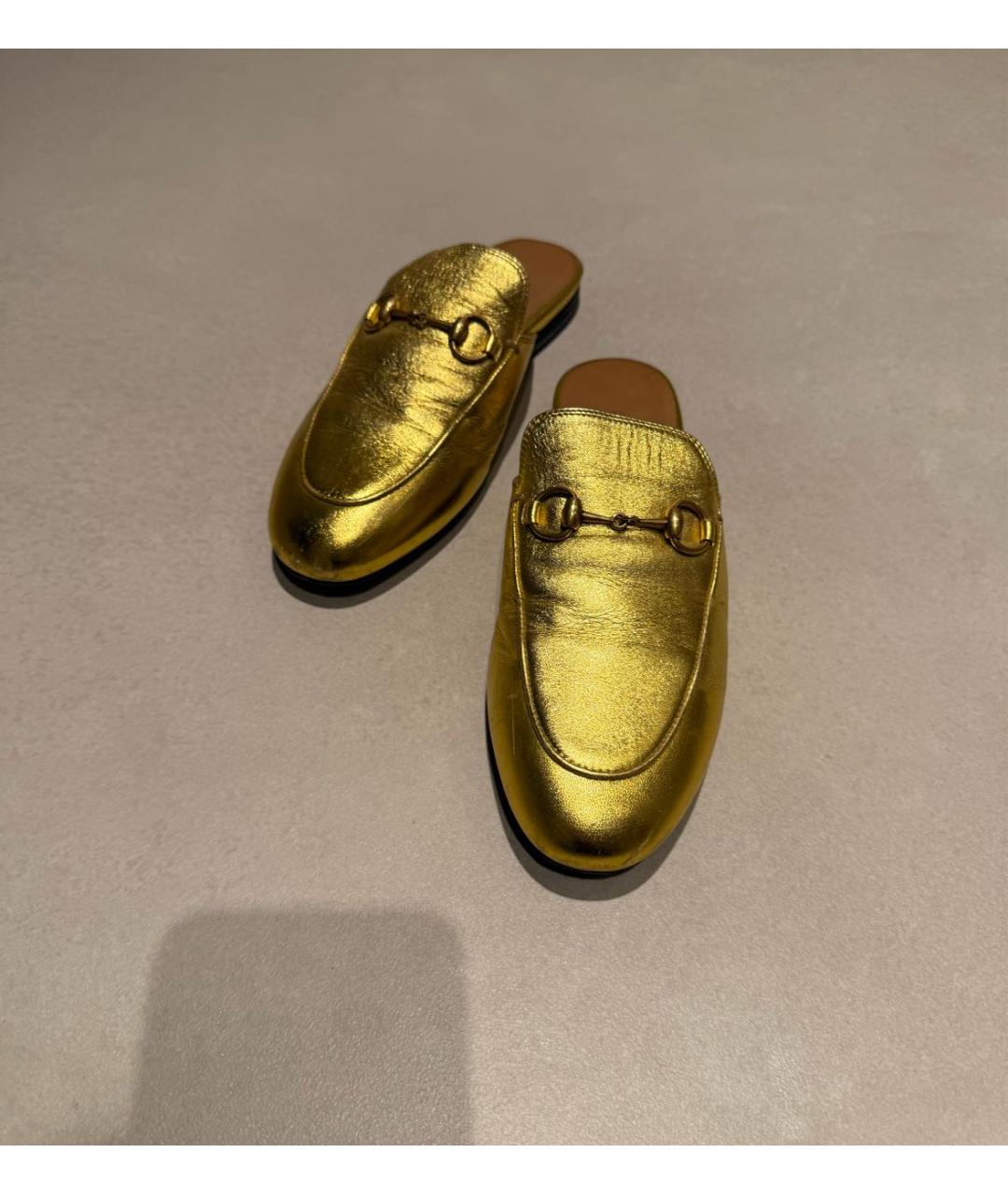 GUCCI Золотые кожаные сабо, фото 7