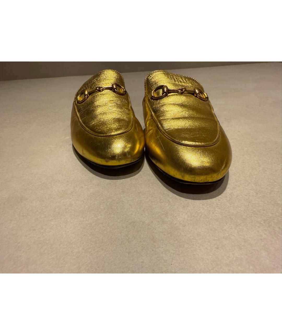 GUCCI Золотые кожаные сабо, фото 8