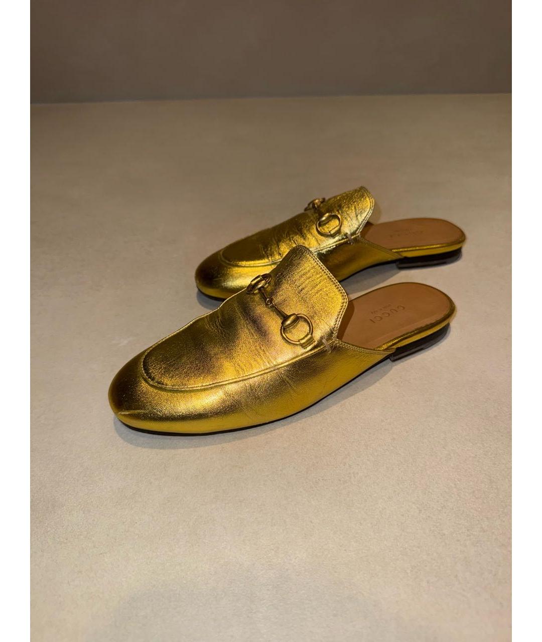 GUCCI Золотые кожаные сабо, фото 3