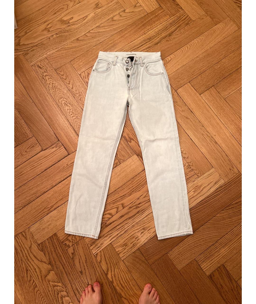 SAINT LAURENT Голубые хлопковые прямые джинсы, фото 6