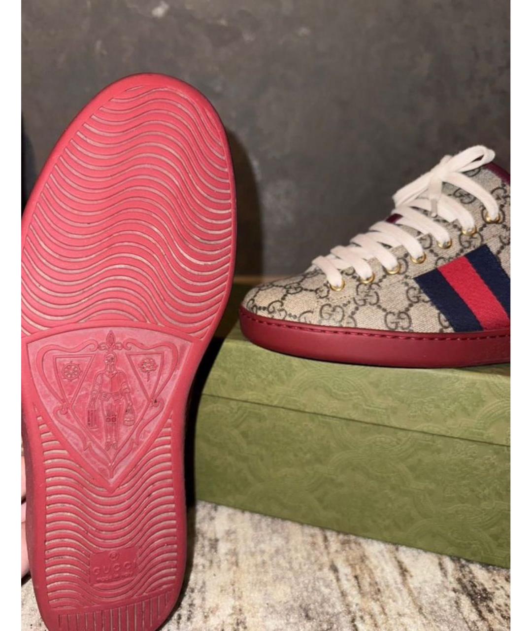 GUCCI Бежевые текстильные низкие кроссовки / кеды, фото 2