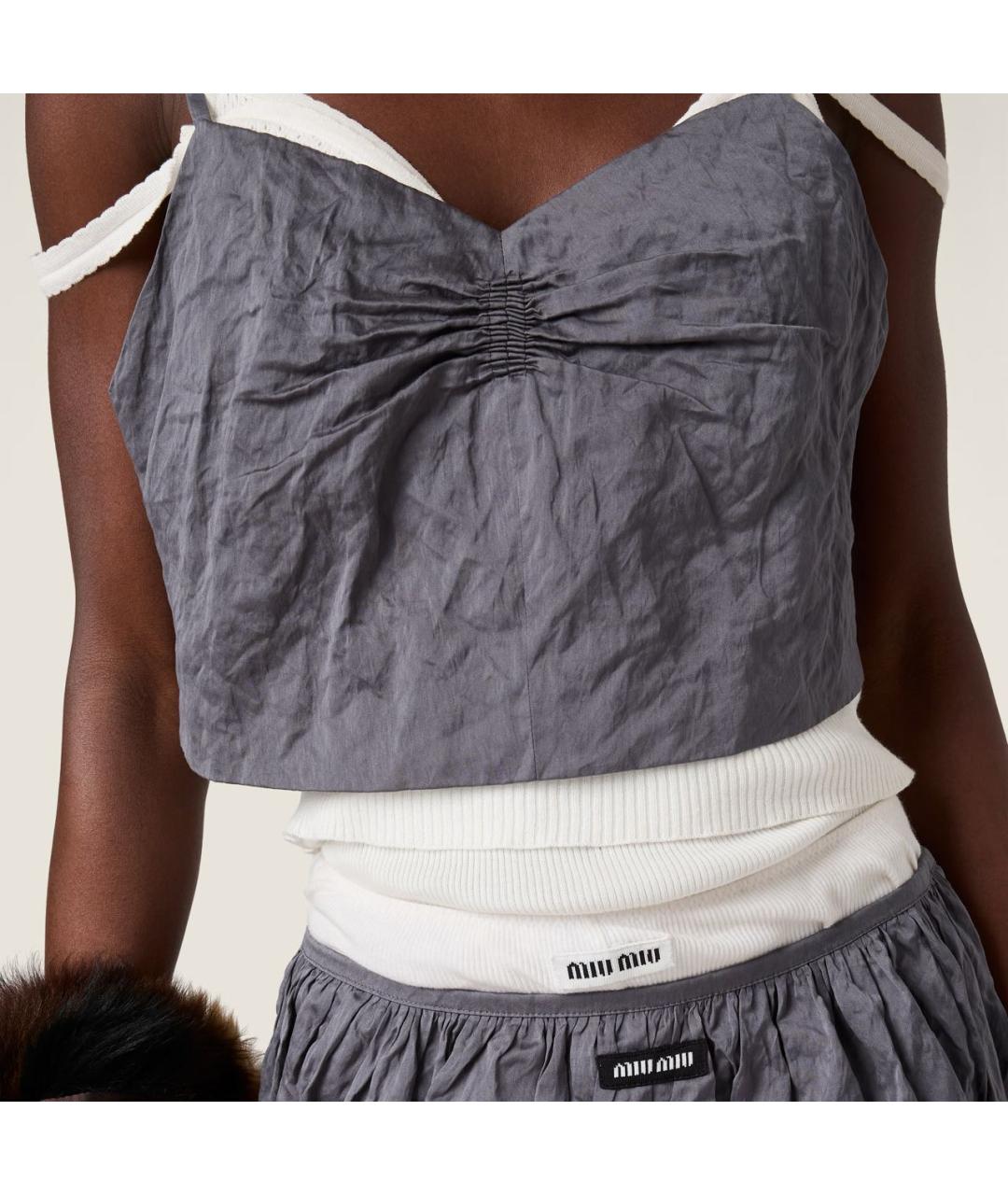 MIU MIU Серая хлопковая майка, фото 4