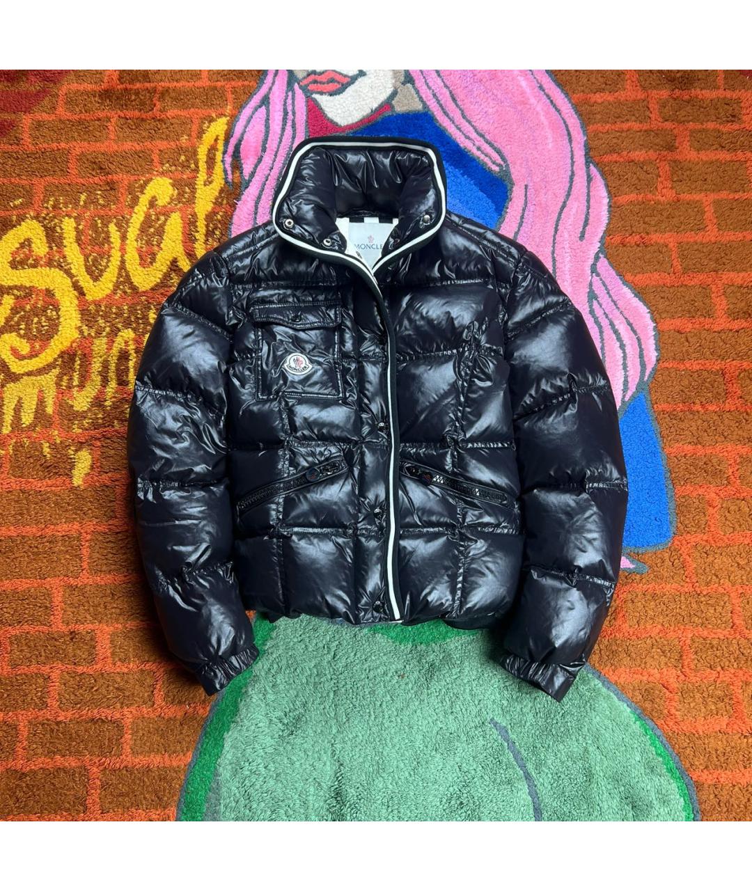 MONCLER Черный полиэстеровый пуховик, фото 9