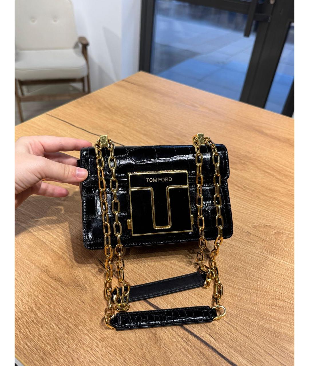 TOM FORD Черная кожаная сумка через плечо, фото 3