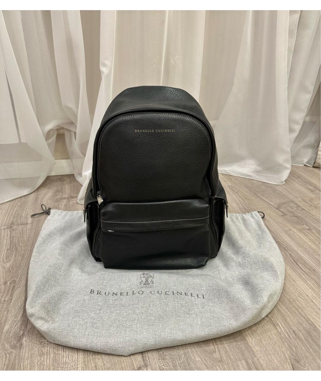 BRUNELLO CUCINELLI Черный кожаный рюкзак, фото 9