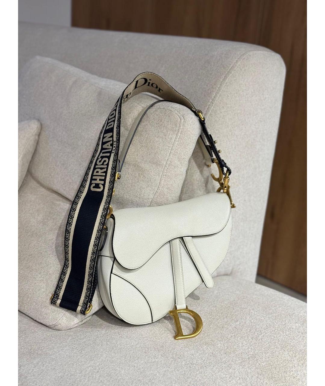 CHRISTIAN DIOR Белая кожаная сумка через плечо, фото 3