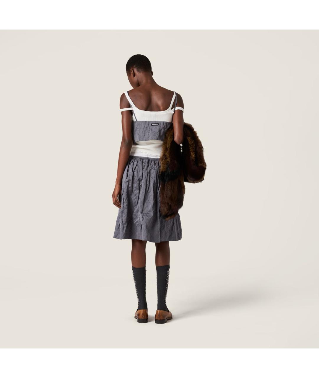 MIU MIU Серая хлопковая юбка миди, фото 3
