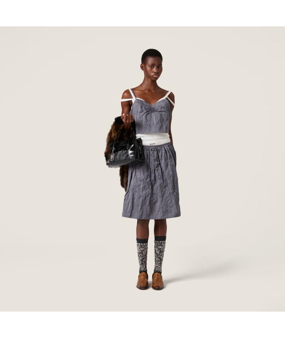 MIU MIU Серая хлопковая юбка миди, фото 2