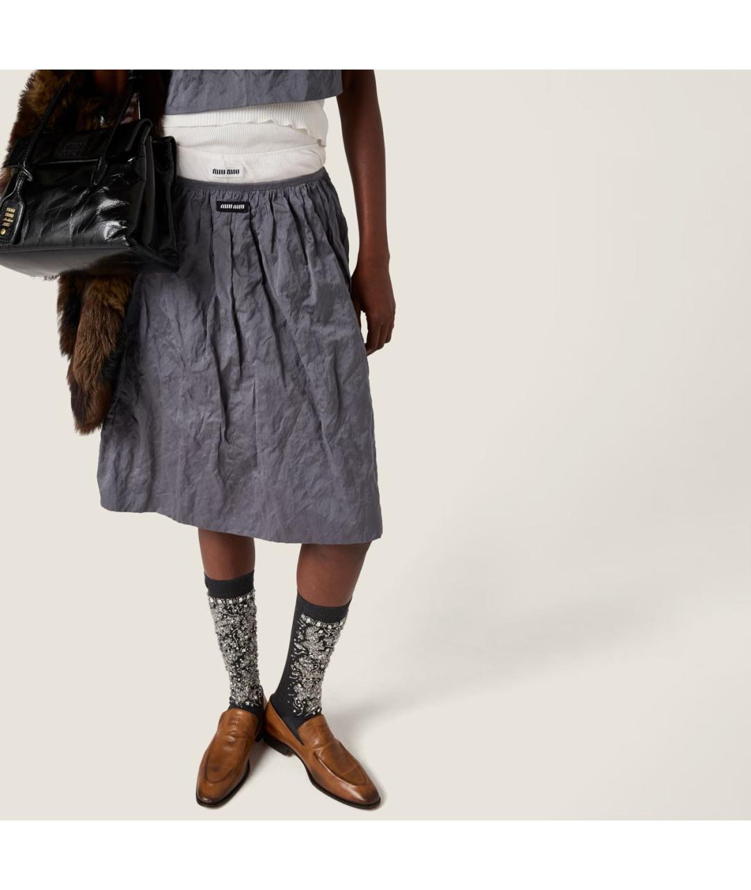 MIU MIU Серая хлопковая юбка миди, фото 4