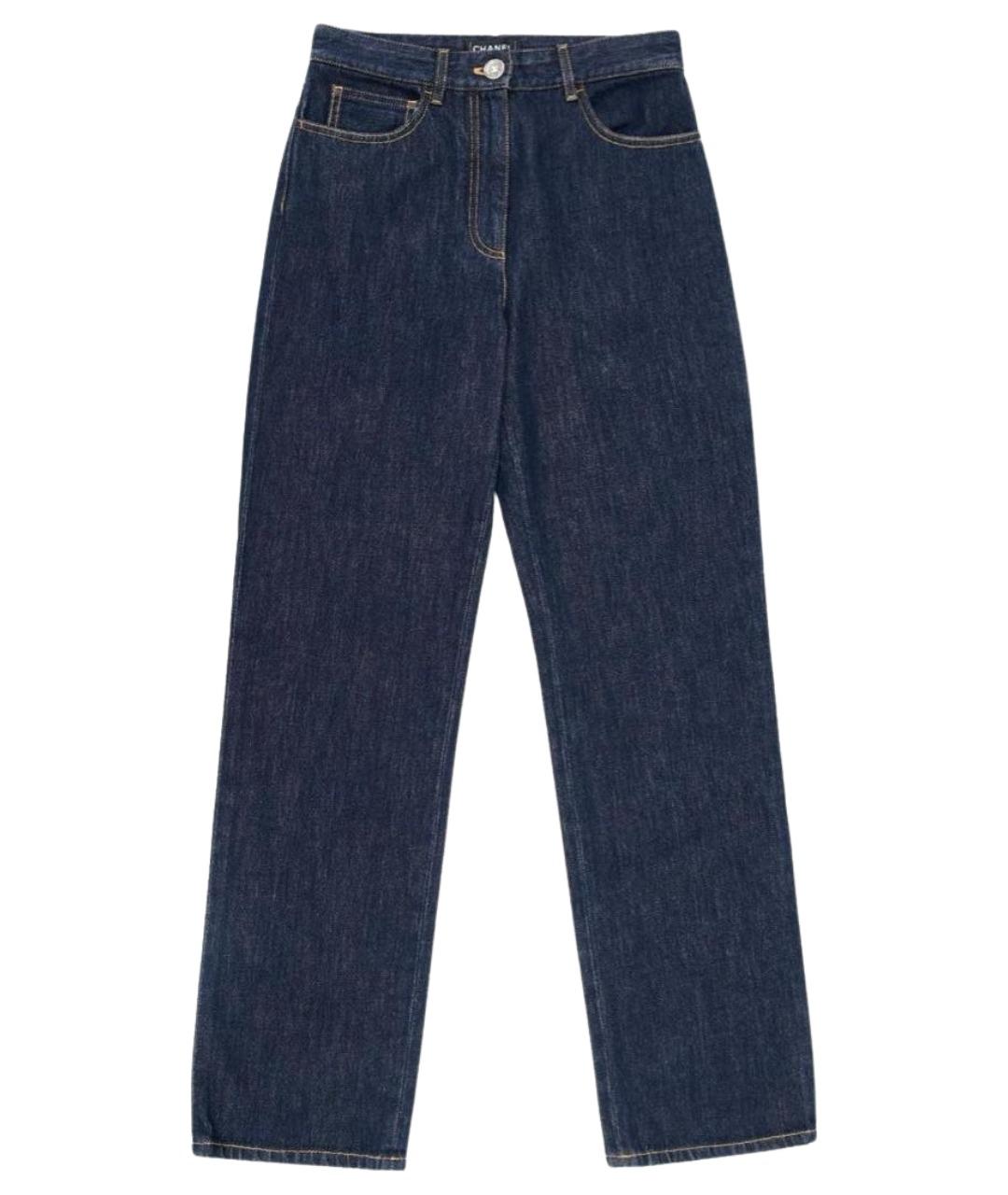 CHANEL Темно-синие хлопковые прямые джинсы, фото 1