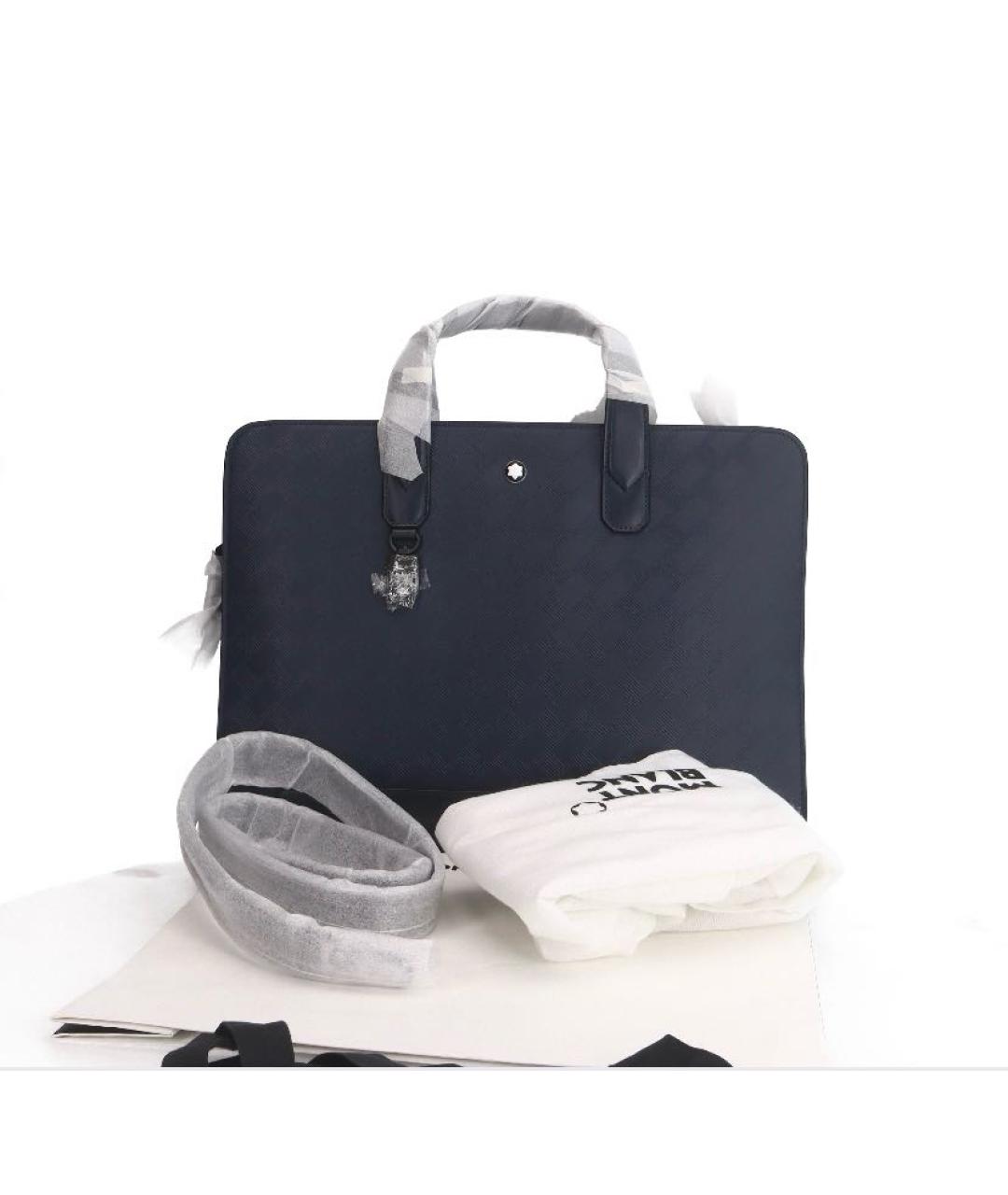 MONTBLANC Темно-синий кожаный портфель, фото 5