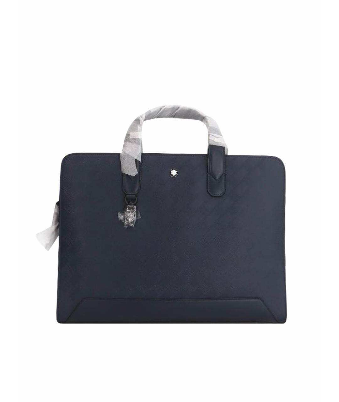 MONTBLANC Темно-синий кожаный портфель, фото 1