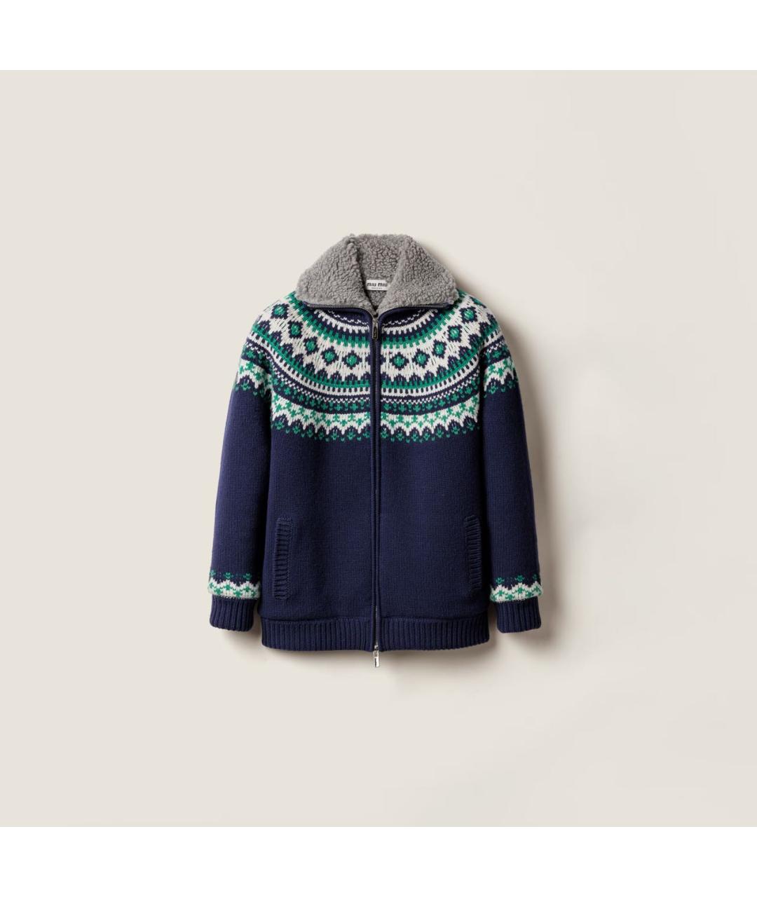 MIU MIU Темно-синий шерстяной кардиган, фото 5