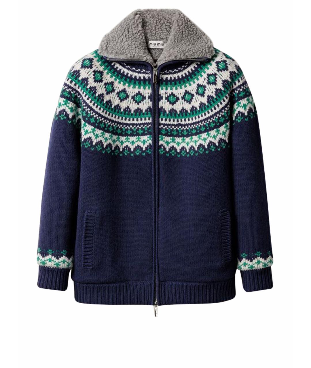 MIU MIU Темно-синий шерстяной кардиган, фото 1