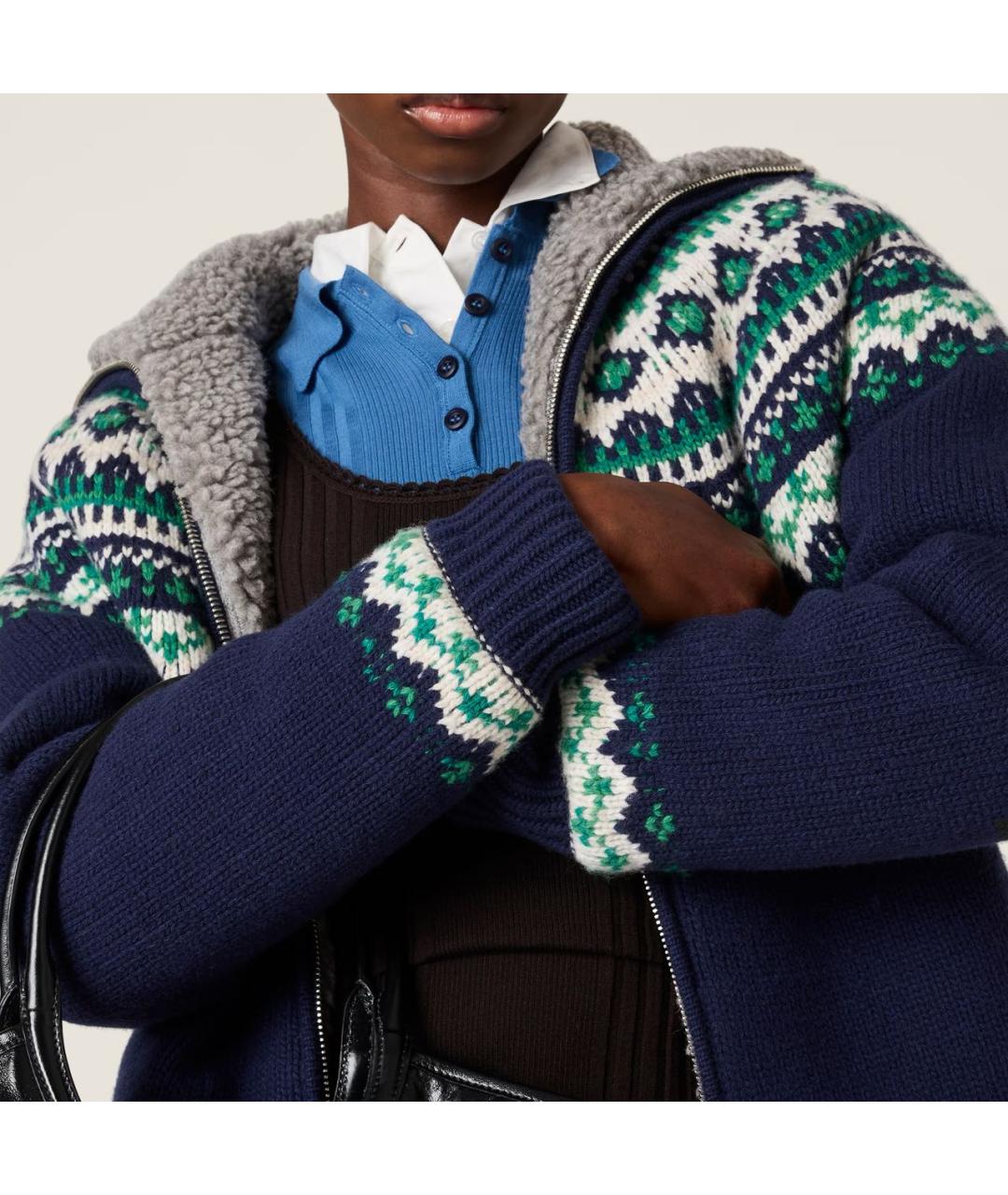 MIU MIU Темно-синий шерстяной кардиган, фото 4