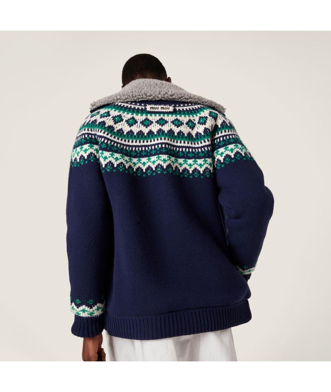 MIU MIU Темно-синий шерстяной кардиган, фото 3
